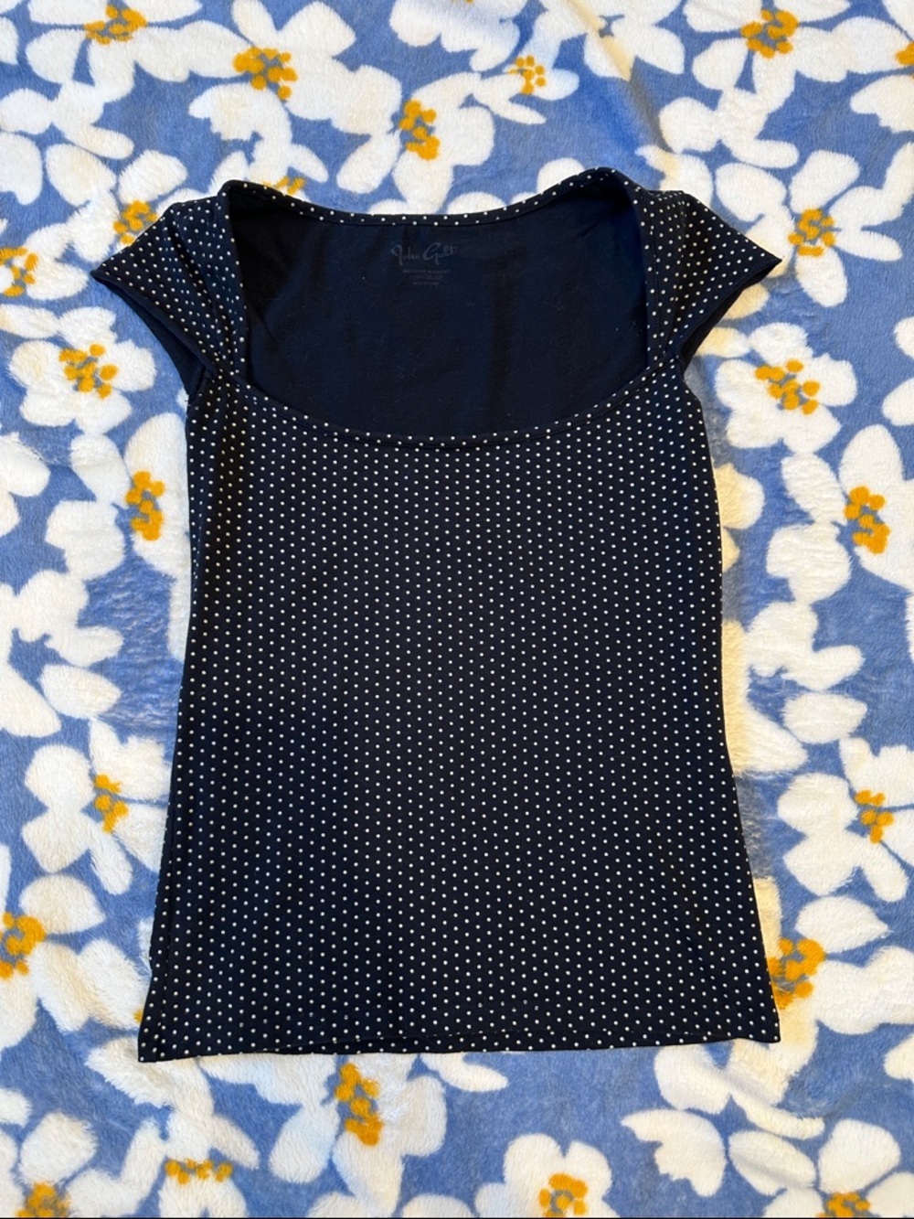 Brandy Melville/John Galt Navy and White Polka Dot Top